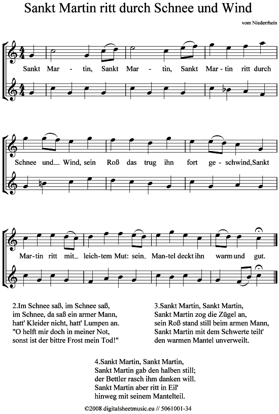 Sankt Martin ritt durch Schnee und Wind (2x Alt-Saxophon) (Duett (Saxophon)) von Laternenlied Martinslied