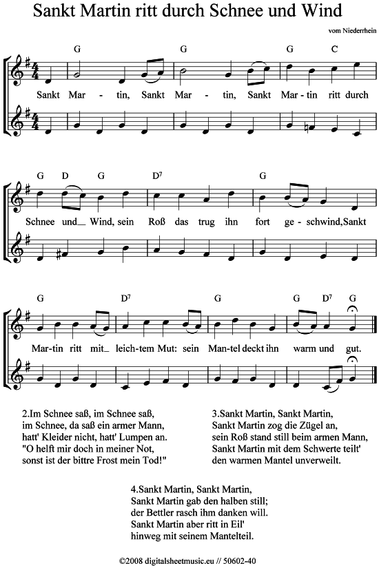Sankt Martin ritt durch Schnee und Wind (2x Blockfl te) (Duett (Fl te)) von St.Martinslied Laternenlied