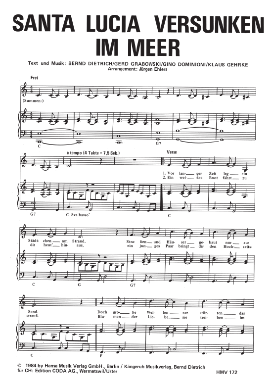 Santa Lucia versunken im Meer (Klavier + Gesang) (Klavier Gesang  Gitarre) von G. G. Anderson