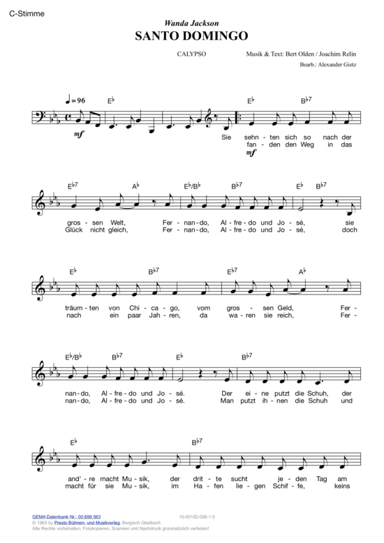 Santo Domingo (Melodie-Stimmen in C B Es) (Stimmen in C B Es) von Wanda Jackson 