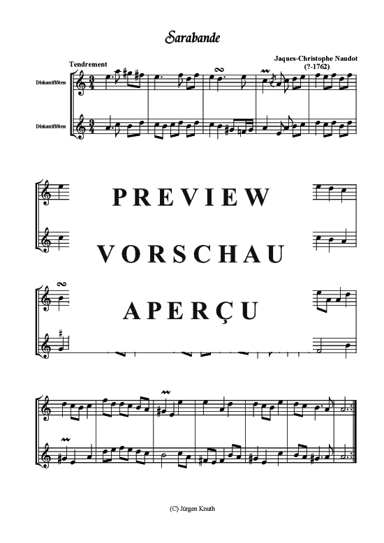 Sarabande (2x Diskant-Fl ten Duett) (Duett (Fl te)) von Jaques-Christophe Naudot ( -1762)