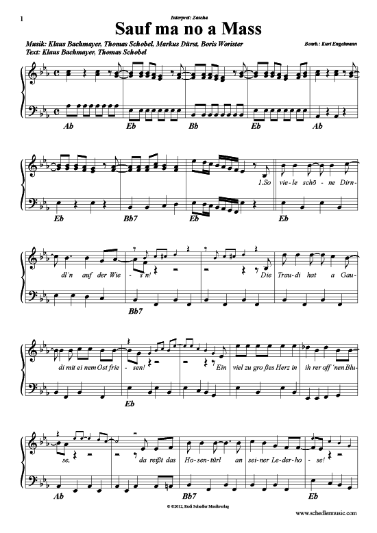 Sauf ma no a Mass (Klavier + Gesang) (Klavier Gesang  Gitarre) von Zascha