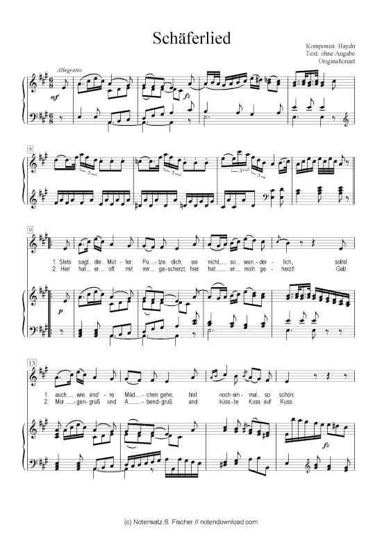Sch auml ferlied (Klavier + Gesang) (Klavier  Gesang) von Haydn