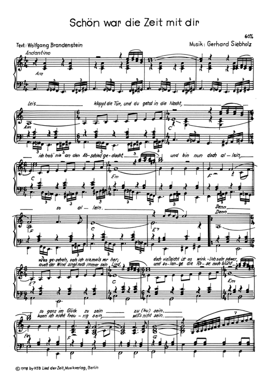 Schön war die Zeit mit dir Klavier + Gesang PDF Noten von Regina