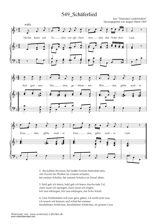 Sch ferlied (Klavier + Gesang) (Klavier  Gesang) von Aus Deutsches Liederlexikon A. H rtel (1865)