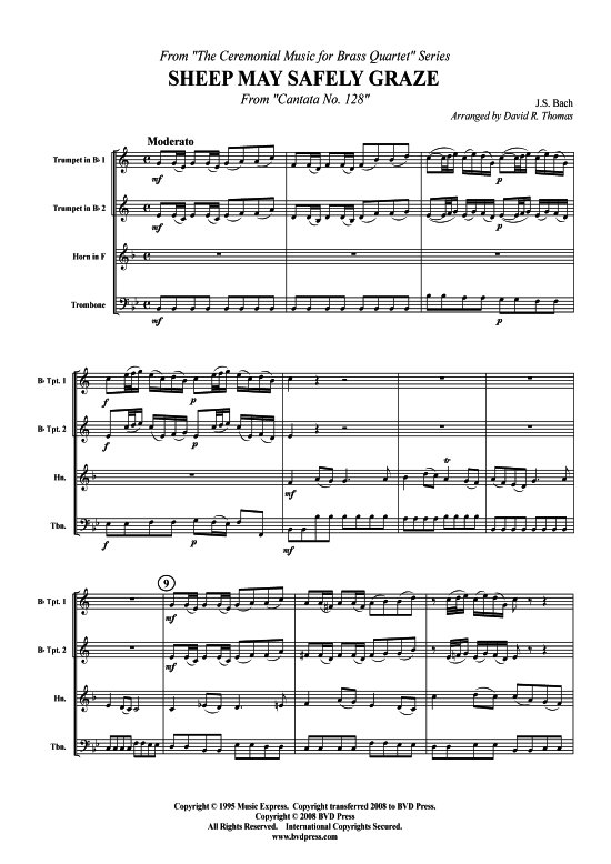 Schafe k nnen sicher weiden (2xTromp in B Horn in F (Pos) Pos) (Quartett (Blech Brass)) von J. S. Bach (arr. Thomas)