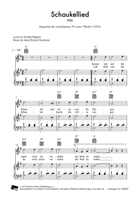 Schaukellied Wickie Gesang   Klavier, Gitarre - PDF Noten von Karel ...