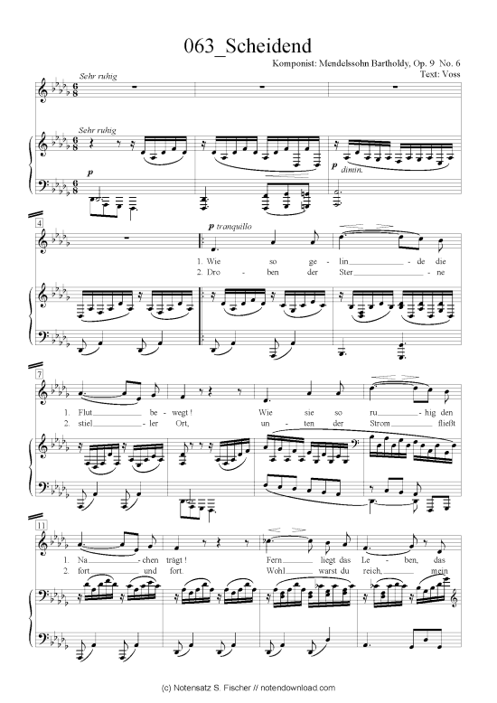 Scheidend (Klavier + Gesang) (Klavier  Gesang) von Felix Mendelssohn Bartholdy (1809-1947)