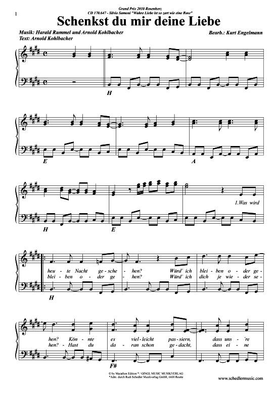 Schenkst du mir deine Liebe (Klavier + Gesang) (Klavier Gesang  Gitarre) von Silvio Samoni 