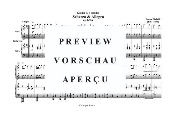 Scherzo u. Allegro op.149.6 (Klavier vierh ndig) (Klavier vierh ndig) von Anton Diabelli (1781-1858)