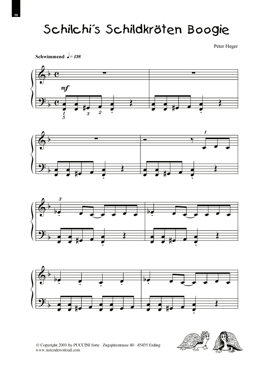 Schilchi acute s Schildkr ouml ten Boogie (Klavier Solo sehr leicht) (Klavier einfach) von Peter Heger (aus Boogies Band 1)