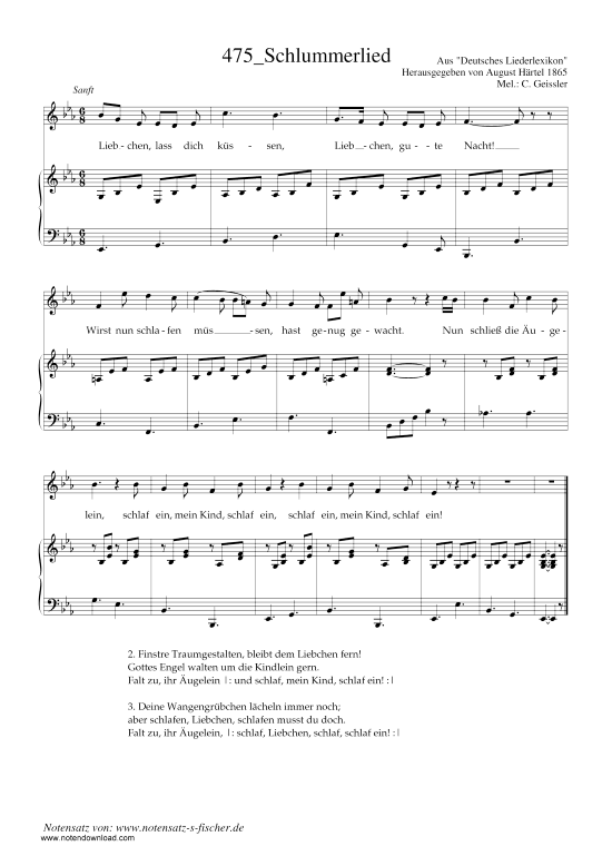 Schlummerlied (Klavier + Gesang) (Klavier  Gesang) von C. Geissler