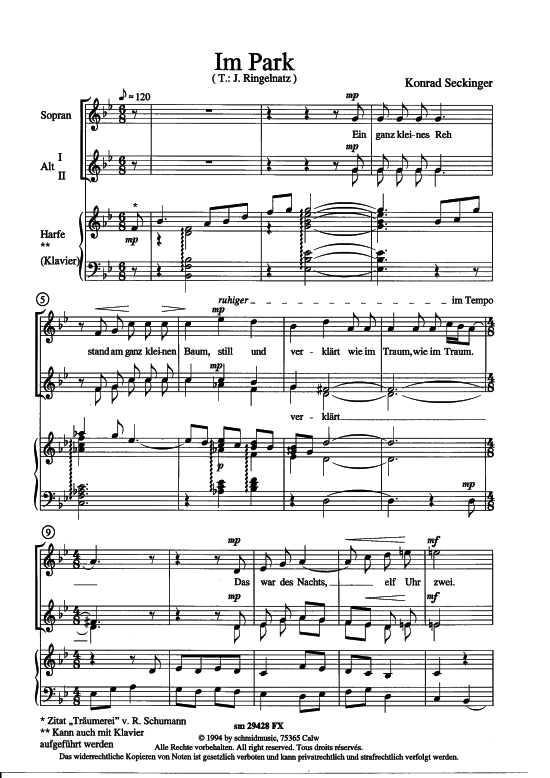 Schmunzeleien (Frauenchor + Harfe Klavier) (Frauenchor) von Konrad Seckinger (nach Ringelnatz Endrikat Morgenstern Busch)