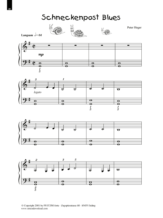 Schneckenpost Blues (Klavier Solo sehr leicht) (Klavier einfach) von Peter Heger (aus Boogies Band 1)