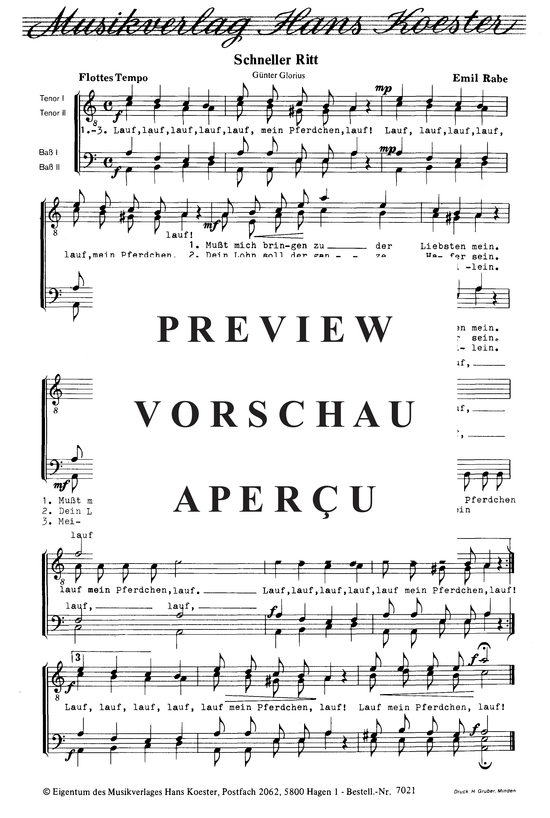 Schneller Ritt (M auml nnerchor) (M nnerchor) von Emil Rabe