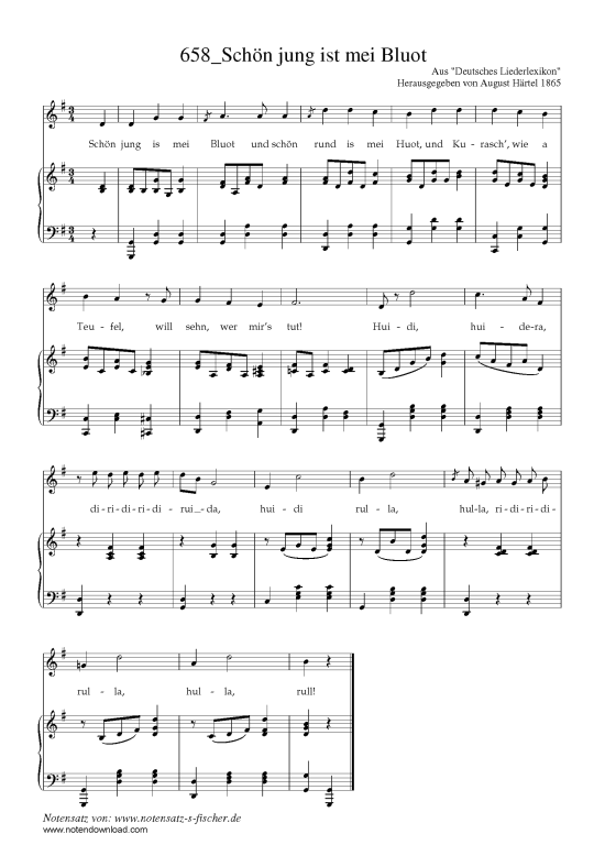 Sch n jung ist mei Bluot (Klavier + Gesang) (Klavier  Gesang) von Aus Deutsches Liederlexikon A. H rtel (1865)