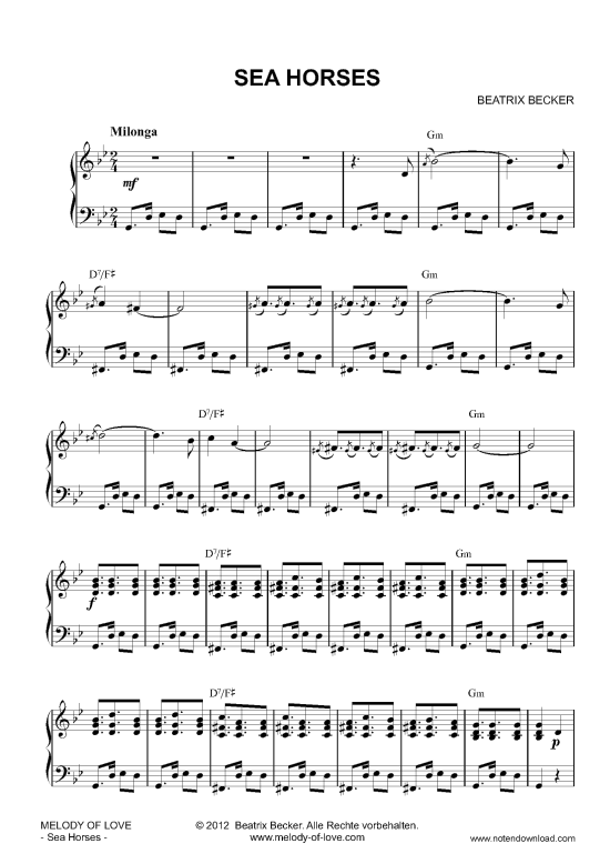 Sea Horses (Klavier Solo mittelschwer) (Klavier Solo) von Beatrix Becker