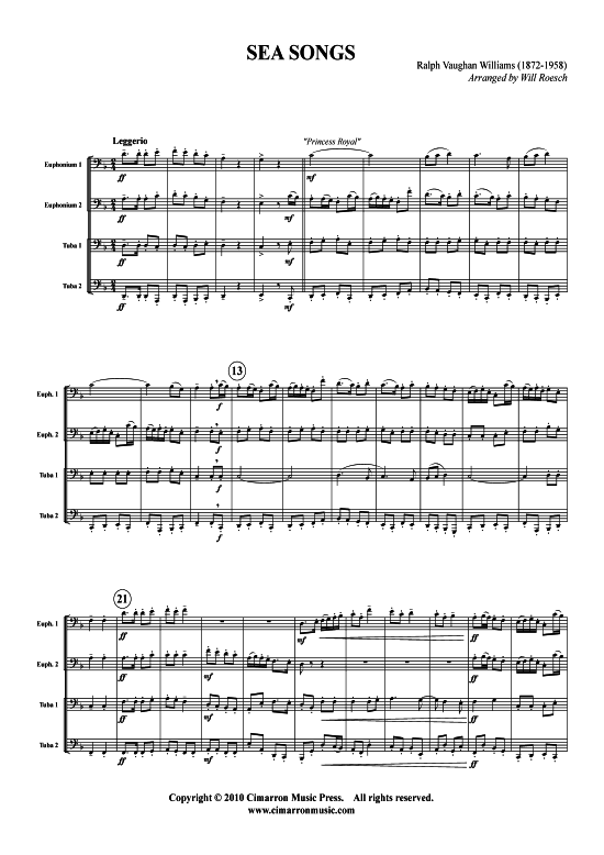 Sea Songs (Tuba Quartett 2x Bariton 2xTuba) (Quartett (Tuba)) von Ralph Vaughan Williams