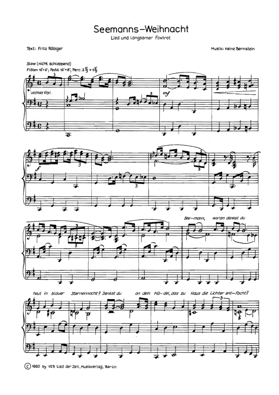 Seemanns- Weihnacht (Klavier + Gesang) (Klavier Gesang  Gitarre) von Lied und langsamer Foxtrot