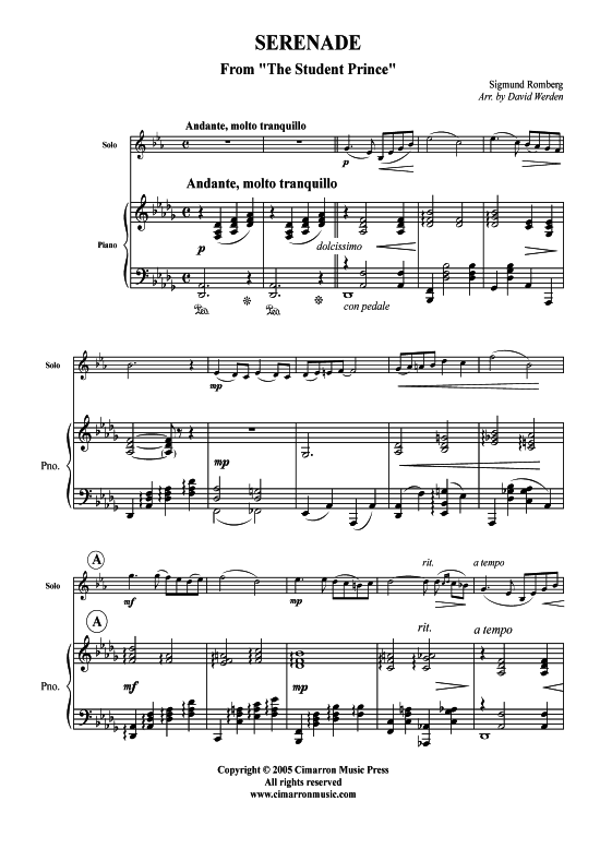 Serenade (Trompete in B + Klavier) (Klavier  Trompete) von Sigmund Romberg (aus The Student Prince)