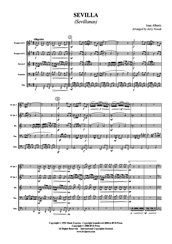 Sevilla (Blechbl serquintett) (Quintett (Blech Brass)) von Isaac Albeniz (arr. Nowak)
