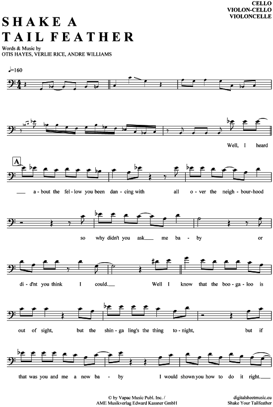 Shake a tail feather ViolonCello PDF Noten von Blues Brothers Ray Charles in C Dur 7130487
