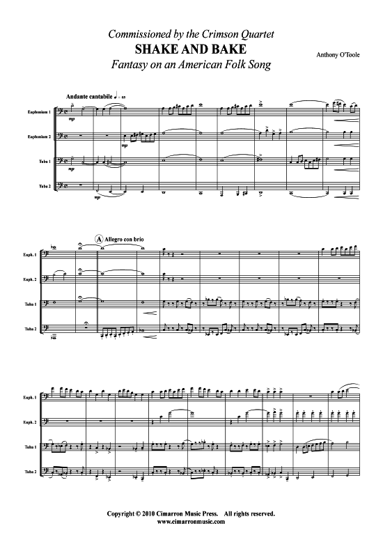 Shake and Bake (Fantasie auf ein amerikanisches Volkslied) (Tuba Quartett 2x Bariton 2xTuba) (Quartett (Tuba)) von Anthony O Toole