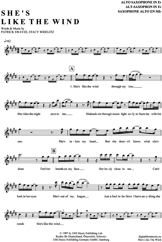 She acute s like the wind (Alt-Sax) (Alt Saxophon) von Patrick Swayze (aus Dirty Dancing)