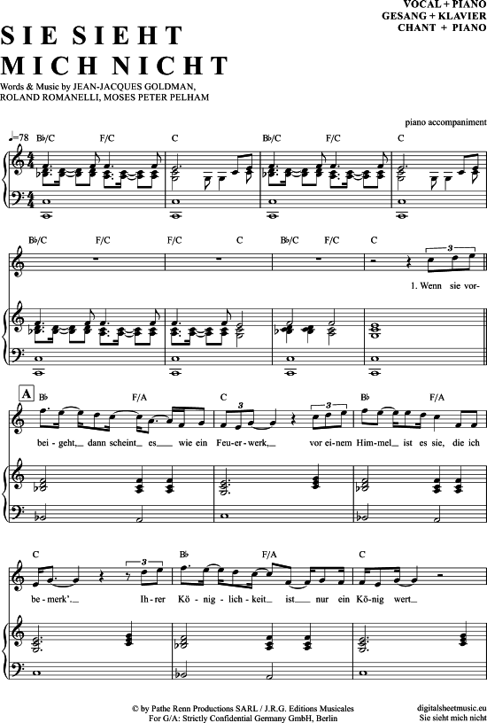 Sie Sieht Mich Nicht Klavier Begleitung + Gesang PDF Noten von Xavier Naidoo in C Dur 7070519