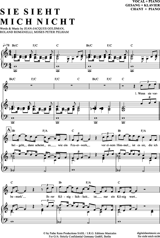 Sie Sieht Mich Nicht Klavier +