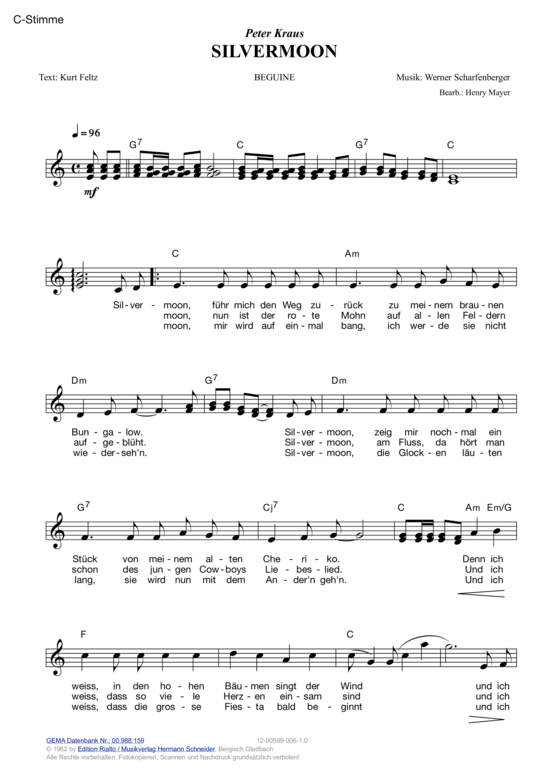Silvermoon (Melodie-Stimmen in C B Es) (Stimmen in C B Es) von Peter Kraus