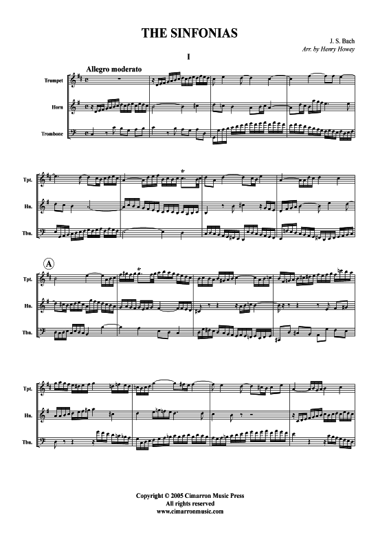 Sinfonias (Trompete Horn(Trp) Posaune) (Trio (Blech Brass)) von J. S. Bach