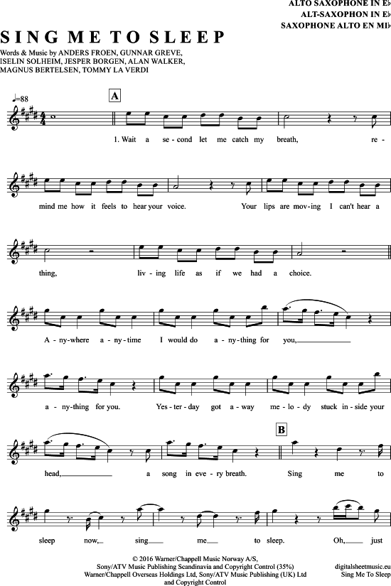 Sing Me To Sleep (Alt-Sax) (Alt Saxophon) von Alan Walker