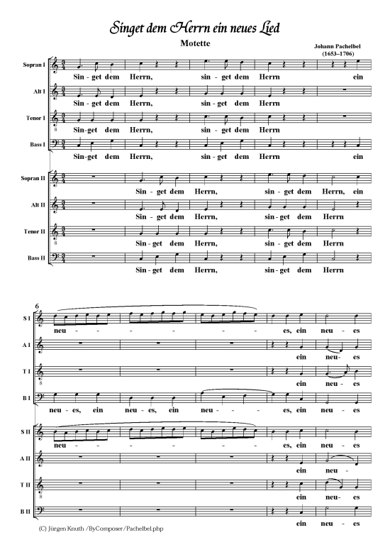 Singet dem Herrn ein neues Lied (Gemischter Chor SSAATTBB) (Gemischter Chor (Doppelchor)) von Johann Pachelbel (Doppelchor-Motette)