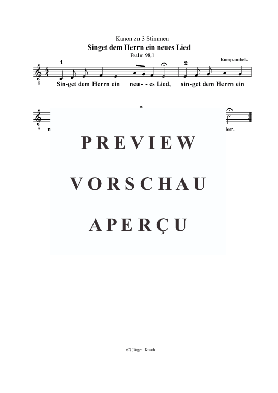 Singet dem Herrn ein neues Lied (Kanon 3-stimmig) (Gesang) von unbekannt