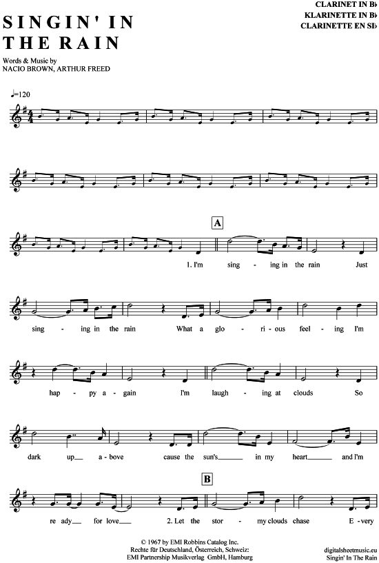 Singin in the rain (Klarinette in B) (Klarinette) von Gene Kelly (Filmmusik)