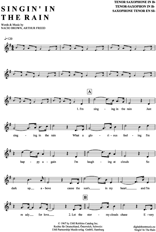 Singin in the rain (Tenor-Sax) (Tenor Saxophon) von Gene Kelly (Filmmusik)