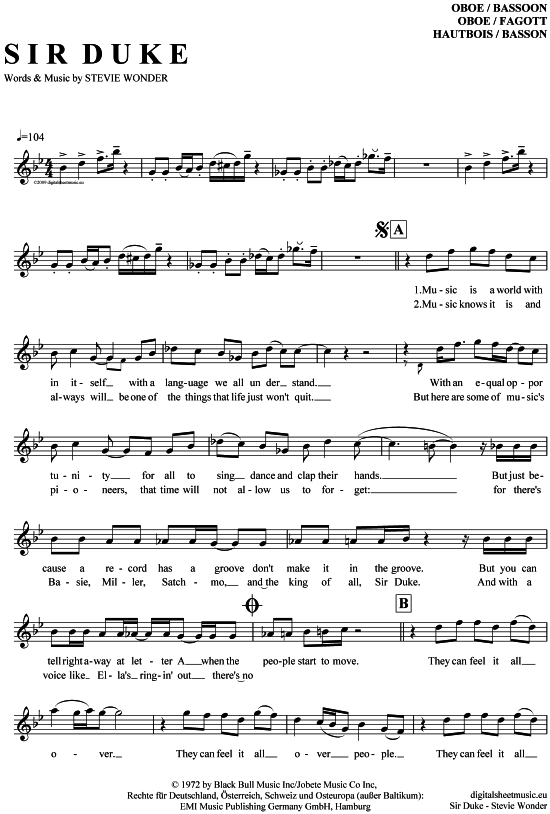 Sir Duke (Oboe  Fagott) (Oboe Fagott) von Stevie Wonder