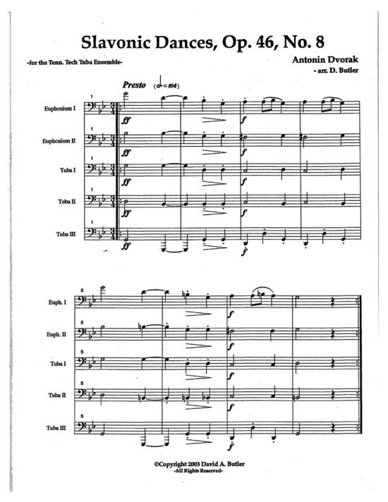 Slavonic Dances Op. 46 No. 8 (Tuba Quartett EETT) (Quartett (Tuba)) von Anton Dvorak