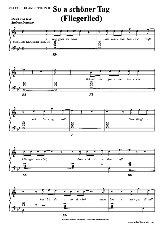 So a sch ouml ner Tag (Fliegerlied) (Klarinette in B) (Klarinette) von Tim Toupet - Die Jungen Zillertaler u.a.