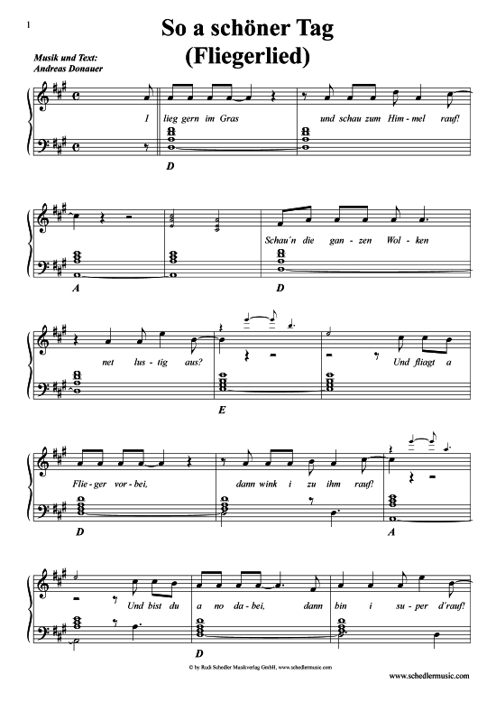 So a schöner Tag Fliegerlied PDF Noten von Tim Toupet Die Jungen