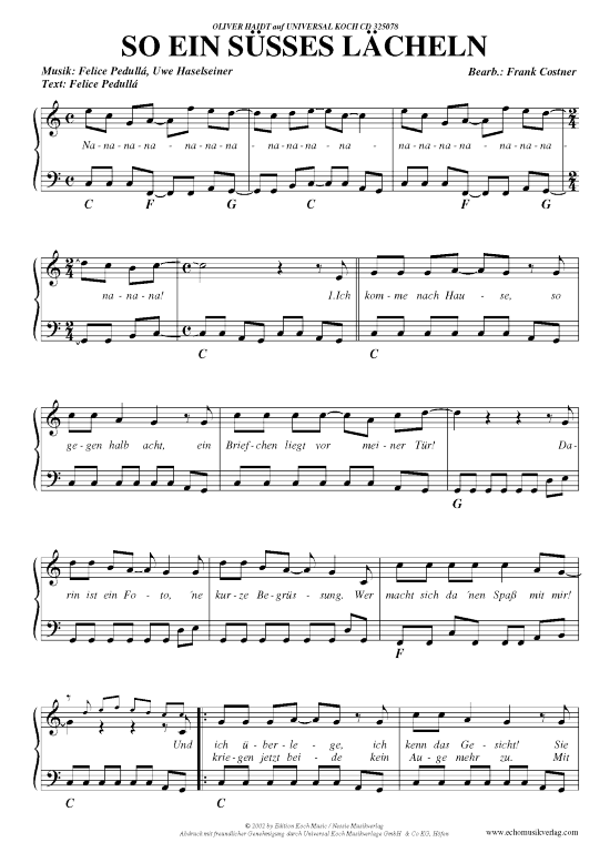 So ein s sses L cheln (Klavier Gesang  Gitarre) von Oliver Haidt