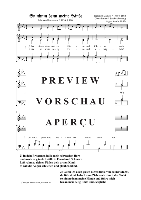 So nimm denn meine H nde (Gemischter Chor + Oberstimme in C) (Gemischter Chor) von Friedrich Silcher 1789-1860 Oberstimme J rgen Knuth 1952