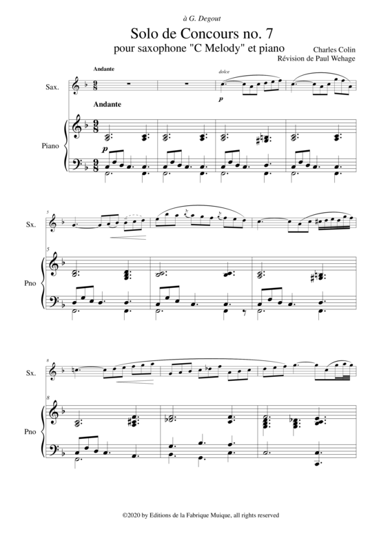 Solo de Concours no. 7 Saxophon "CMelody" + Klavier PDF Noten von