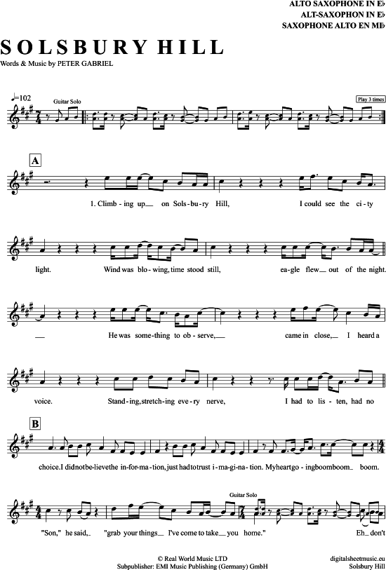 Solsbury Hill (Alt-Sax) (Alt Saxophon) von Peter Gabriel