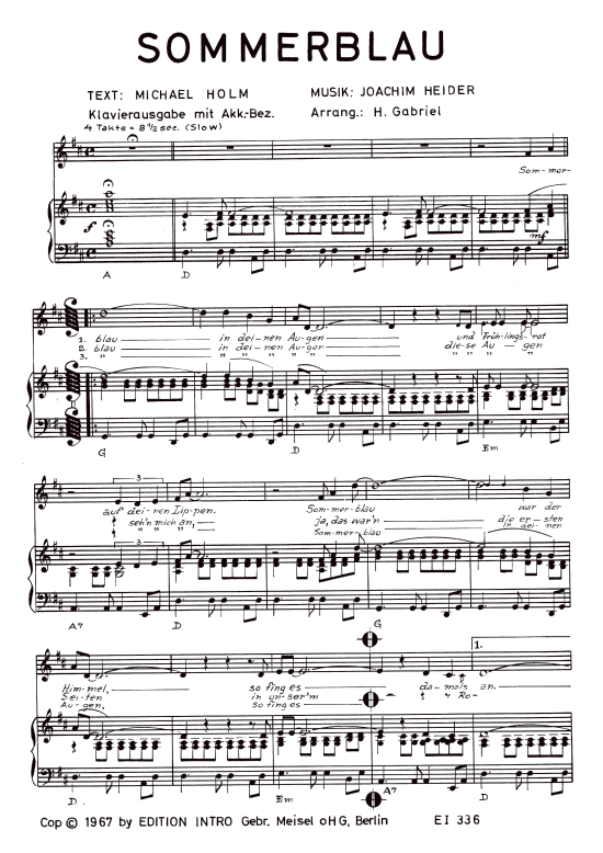 Sommerblau (Klavier + Gesang) (Klavier Gesang  Gitarre) von Rex Gildo