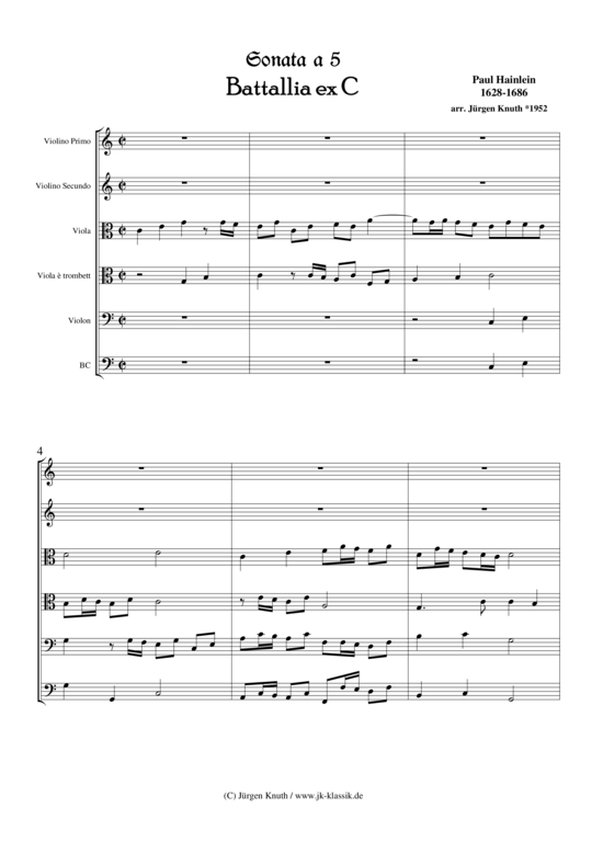 Sonata a 5 Battallia ex C (Streichsextett) (Sextett (Streicher)) von Paul Hainlein 1628-1686  arr. J rgen Knuth 1952