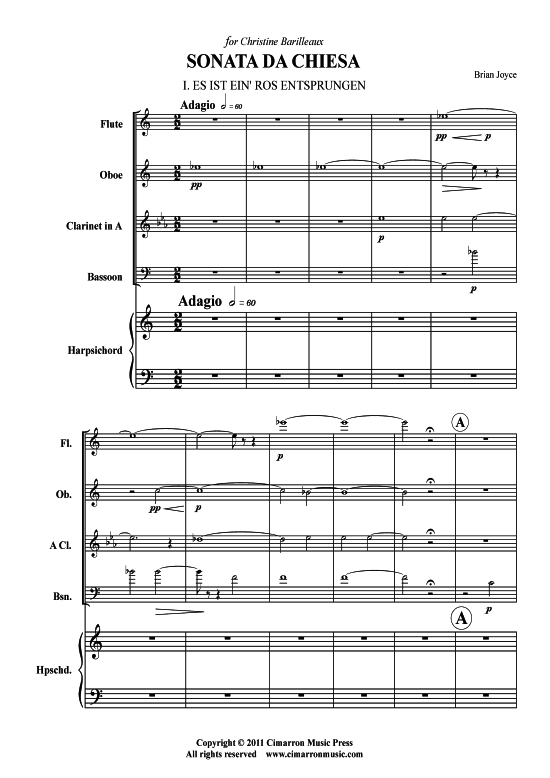Sonata da Chiesa 150 4 Weihnachtslieder (Holzbl auml ser-Quartett) (Quartett (Holzbl ser)) von Brian Joyce (mit Cembalo)