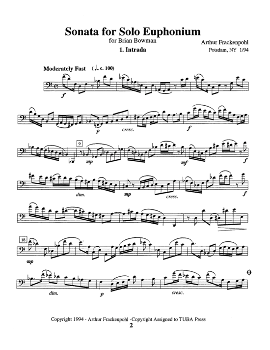 Sonata for Solo Euphonium (Euphonium Fagott Solo) (Euphonium (Solo)) von Arthur Frackenpohl