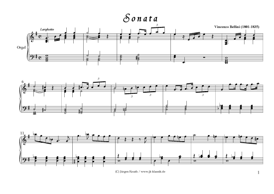 Sonata G-Dur  (Orgel Solo) (Orgel Solo) von Vincenzo Bellini (1801-1835)